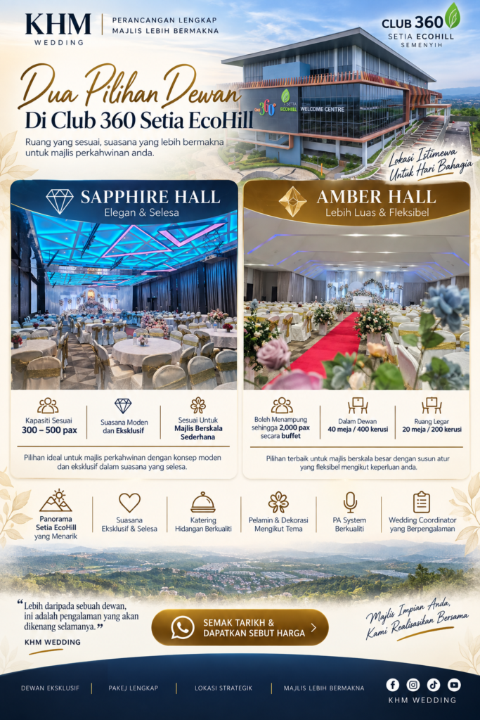 Sapphire Hall dan Amber Hall Club 360 Setia EcoHill Semenyih untuk pakej perkahwinan KHM Wedding