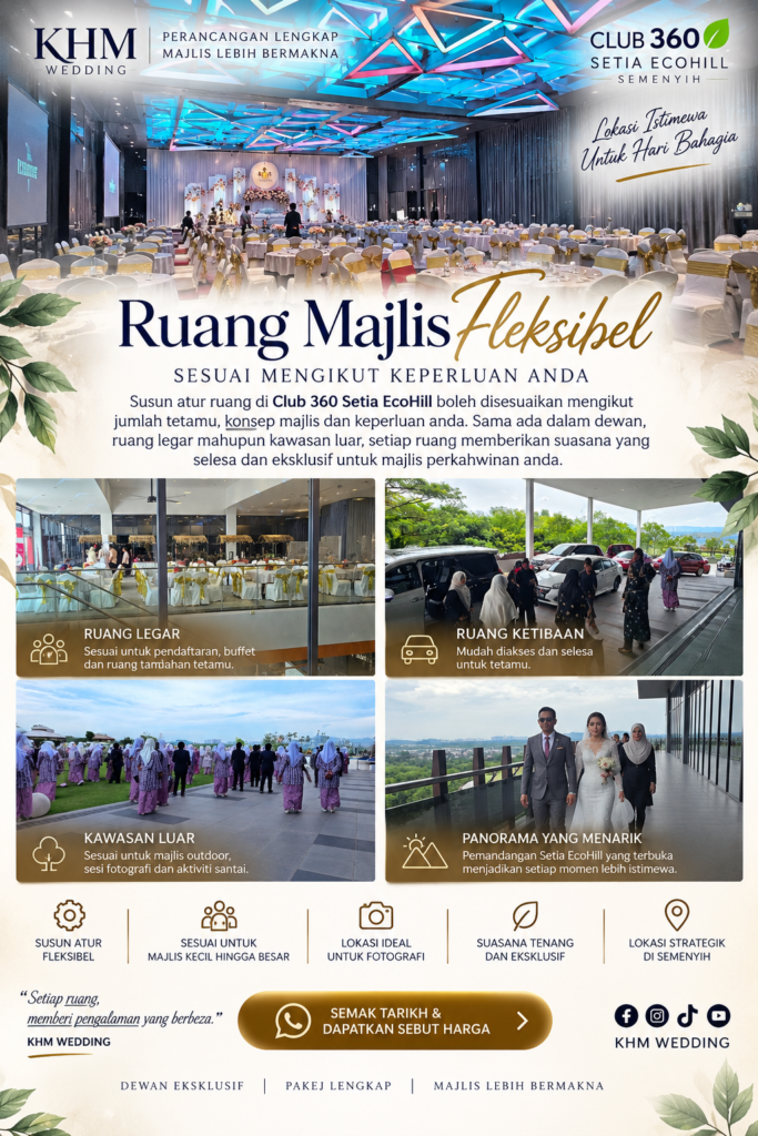 Ruang majlis fleksibel Club 360 Setia EcoHill Semenyih untuk pakej perkahwinan KHM Wedding